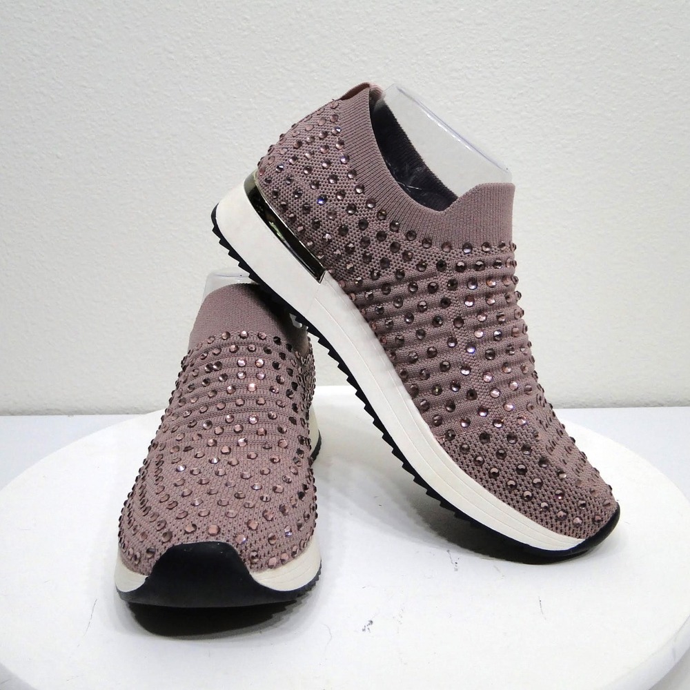 Kenneth Cole Reaction Cameron Jewel Jogger Mauve Rhinestone Slip On Sneakers 7.5